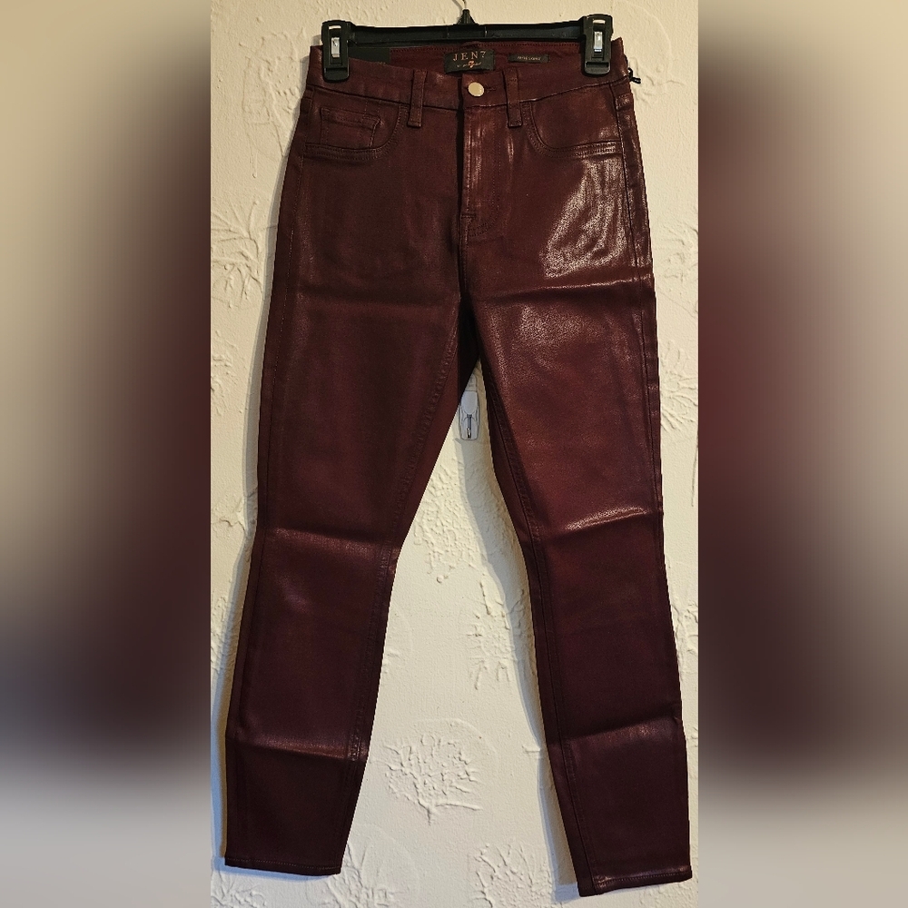 JEN7 Mankind Shiny Burgandy Ankle Skinny Leg Women's Jeans NWT 2